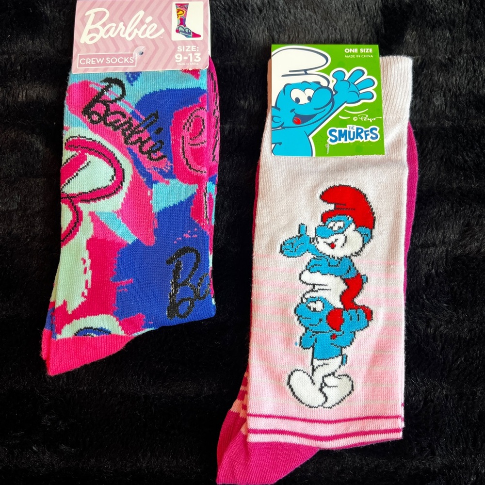 Barbie and Smurfs Colorful Crew Socks Set
